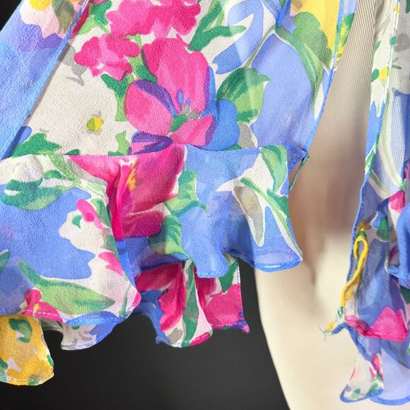 LAUREN Ralph Lauren Sheer Crepe Silk Scarf Ruffled Floral - Picture 9 of 9